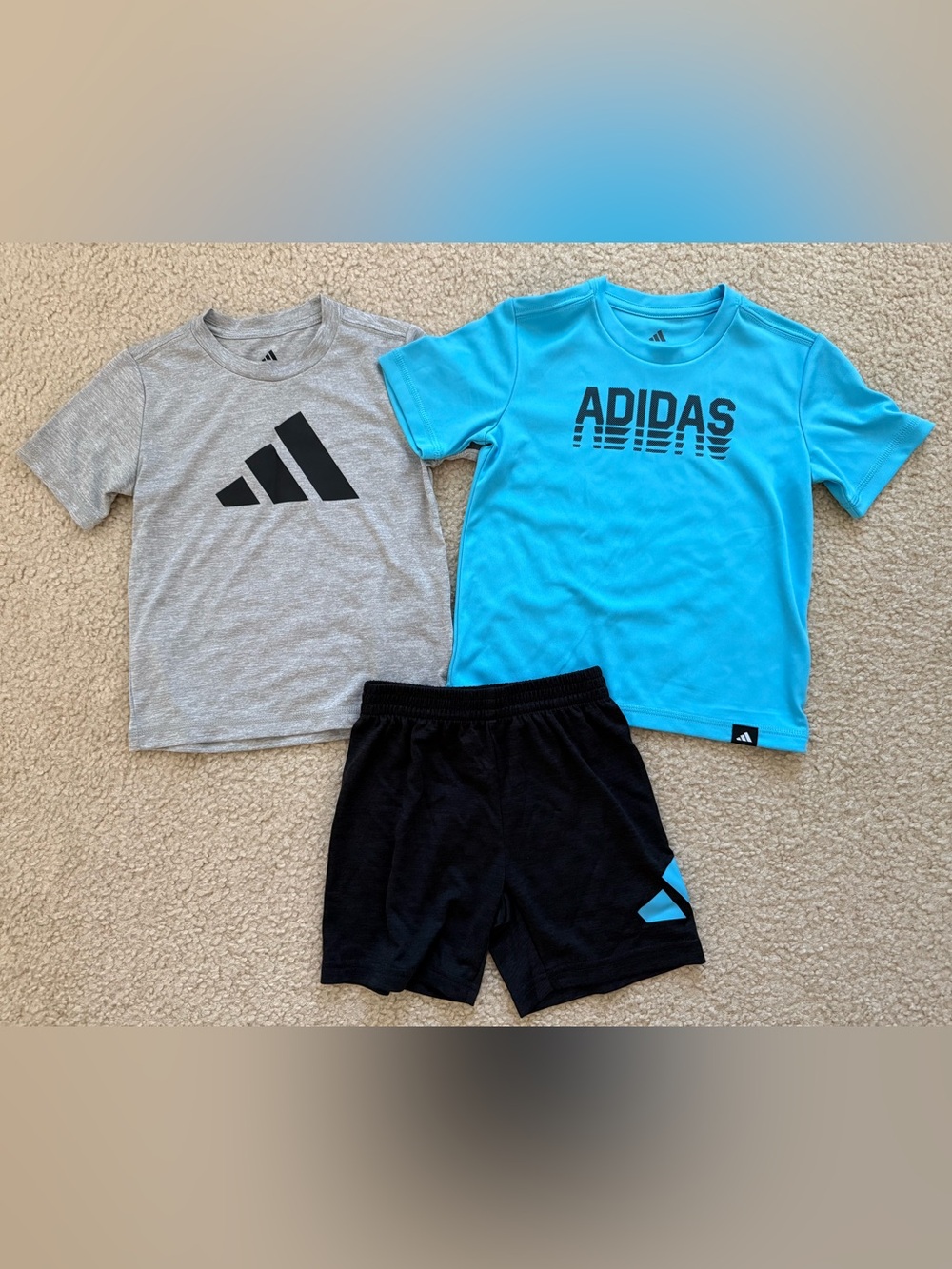 Adidas Toddler Boys 3-Piece Active Set - Aqua, Gray & Black Size 3T